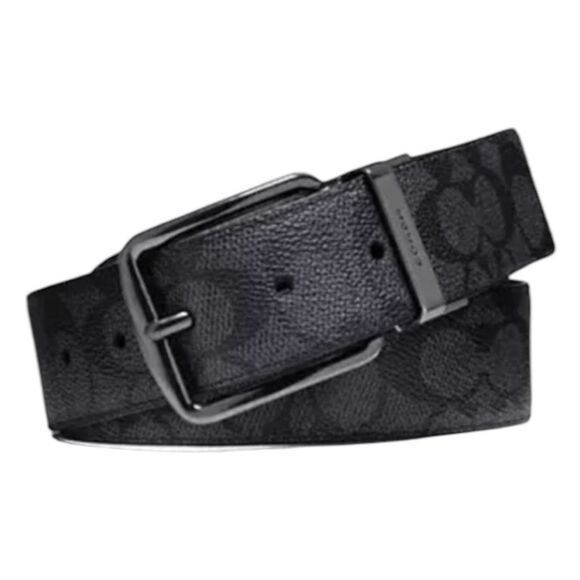 Coach Signature Pebble Coated Canvas Leather Reversible Belt Harness Buckle Cut - Picture 1 of 8